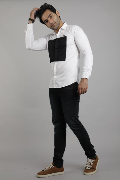 White and Black Box Slim Fit Casual Shirt