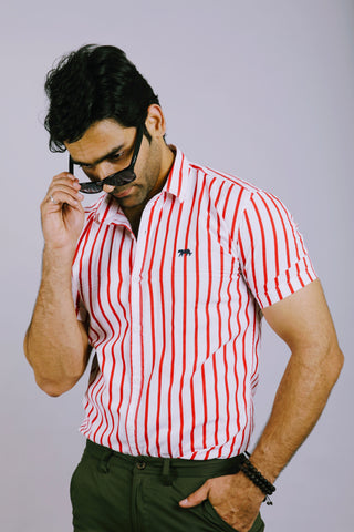Red lines Half Sleeves Slim Fit Casual Shirt