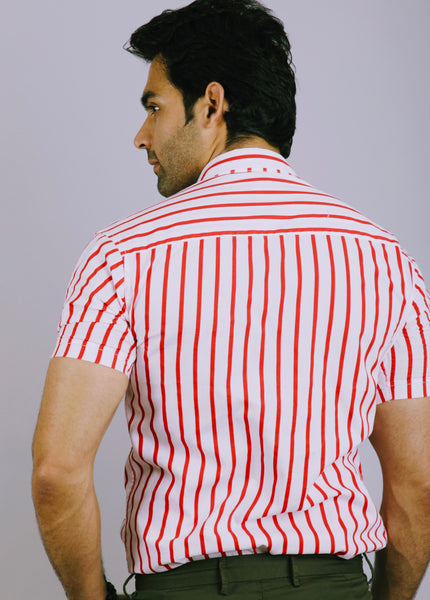 Red lines Half Sleeves Slim Fit Casual Shirt