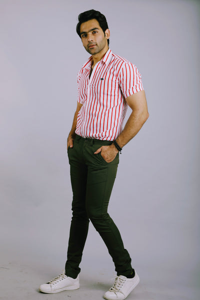 Red lines Half Sleeves Slim Fit Casual Shirt