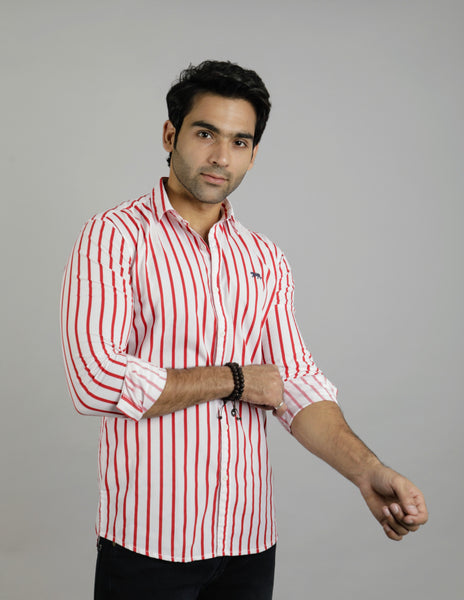 Red lines full Sleeves Slim Fit Casual Shirt