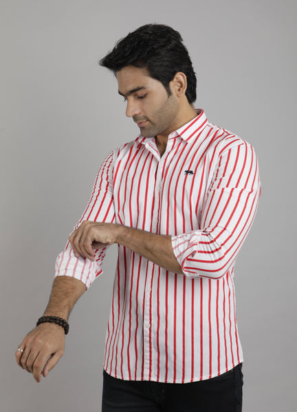 Red lines full Sleeves Slim Fit Casual Shirt