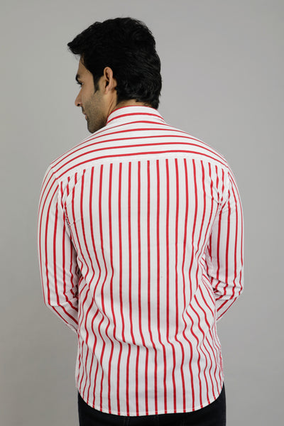 Red lines full Sleeves Slim Fit Casual Shirt