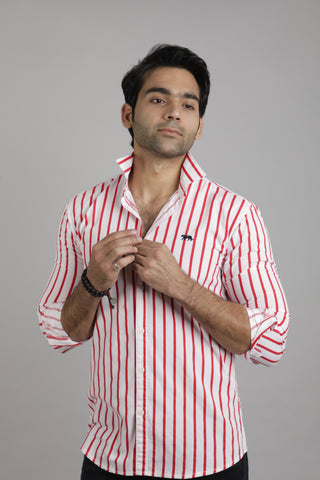 Red lines full Sleeves Slim Fit Casual Shirt