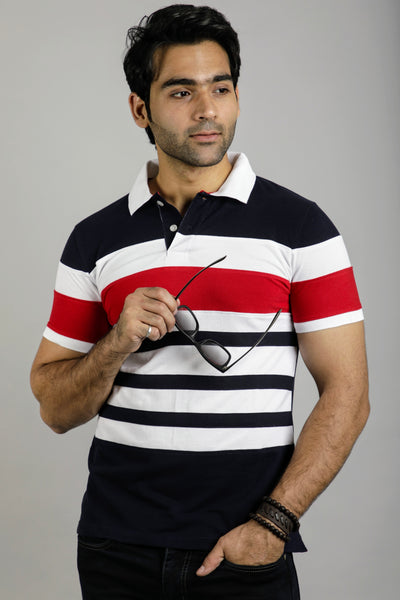 Red and Navy Slim Fit Polo T-Shirt