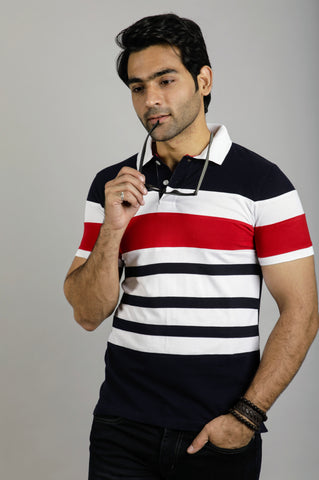 Red and Navy Slim Fit Polo T-Shirt