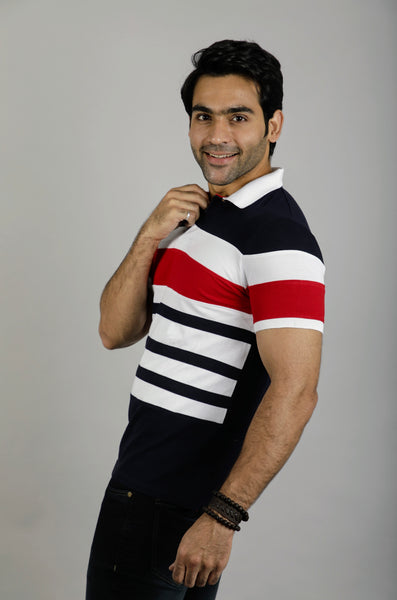 Red and Navy Slim Fit Polo T-Shirt