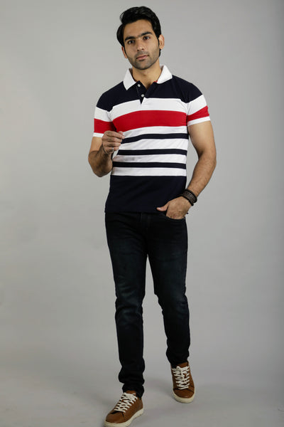 Red and Navy Slim Fit Polo T-Shirt