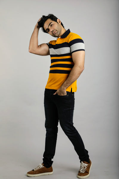 Buy Yellow and Grey Slim Fit Polo T-Shirt at best price