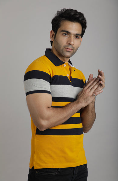 Buy Yellow and Grey Slim Fit Polo T-Shirt at best price