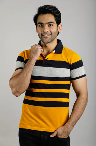 Buy Yellow and Grey Slim Fit Polo T-Shirt at best price