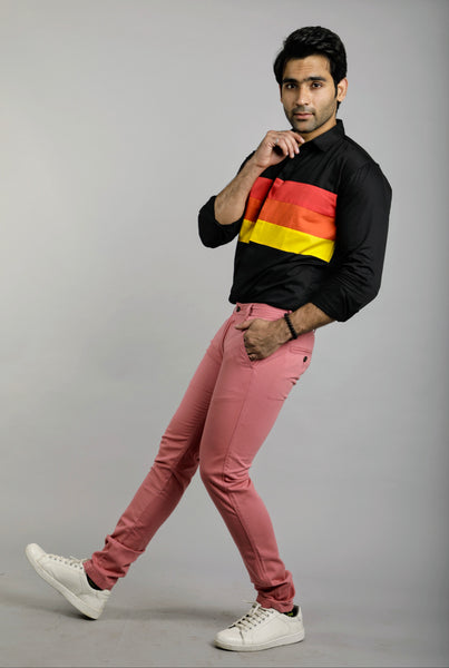 Black with multicolor Slim Fit Casual Shirt
