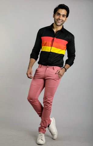Black with multicolor Slim Fit Casual Shirt