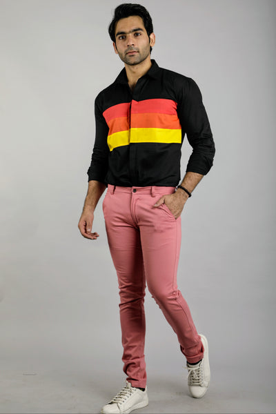 Black with multicolor Slim Fit Casual Shirt