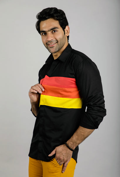 Black with multicolor Slim Fit Casual Shirt
