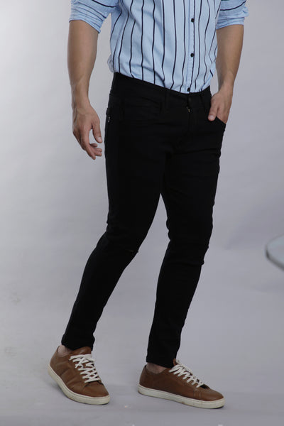 Mens Black Knee Cut Ankle Fit Jeans