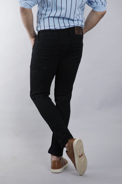 Mens Black Knee Cut Ankle Fit Jeans