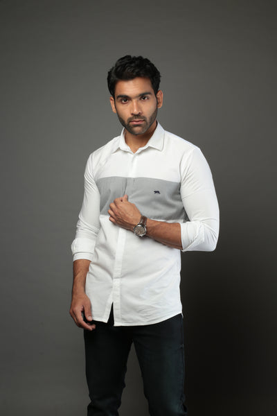 White & Small Checks Slim Fit Casual Shirt