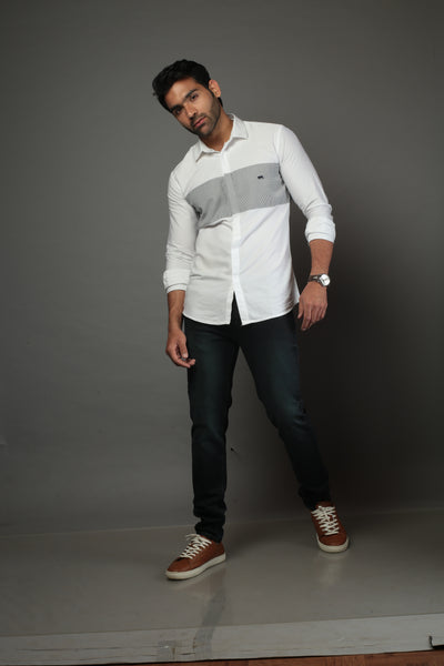 White & Small Checks Slim Fit Casual Shirt