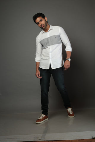 White & Small Checks Slim Fit Casual Shirt