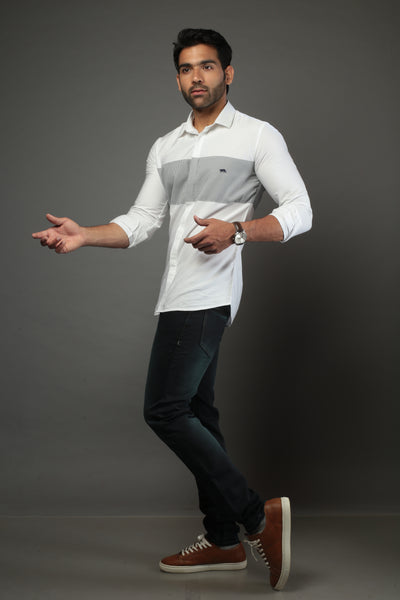 White & Small Checks Slim Fit Casual Shirt