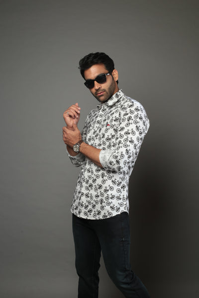 Men Designer Cycle Printed Slim Fit Casual Shirt