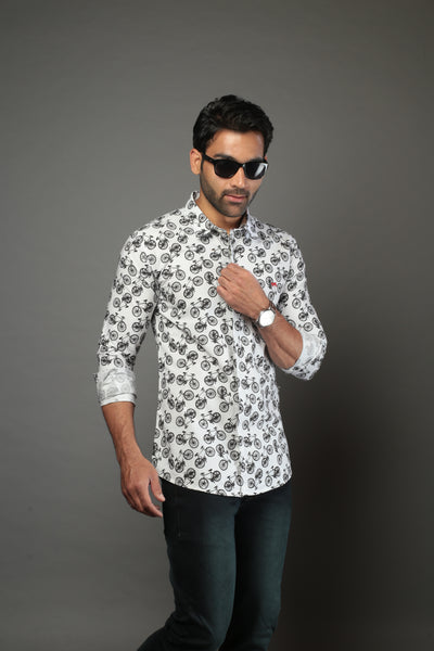 Men Designer Cycle Printed Slim Fit Casual Shirt