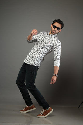 Men Designer Cycle Printed Slim Fit Casual Shirt