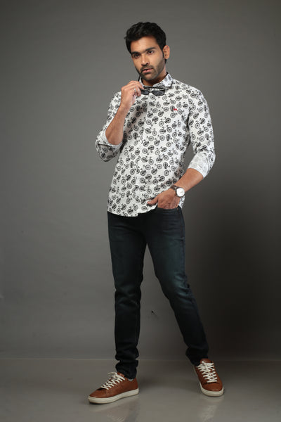 Men Designer Cycle Printed Slim Fit Casual Shirt