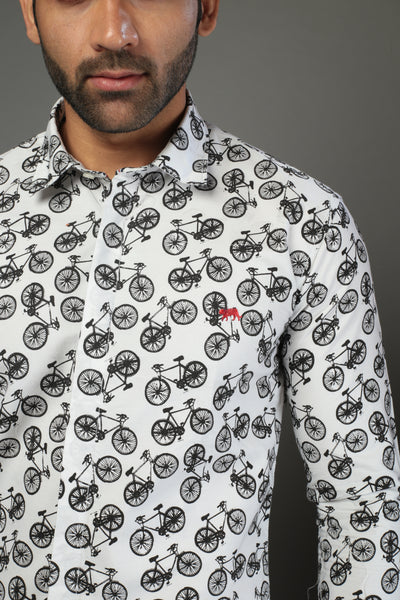 Men Designer Cycle Printed Slim Fit Casual Shirt