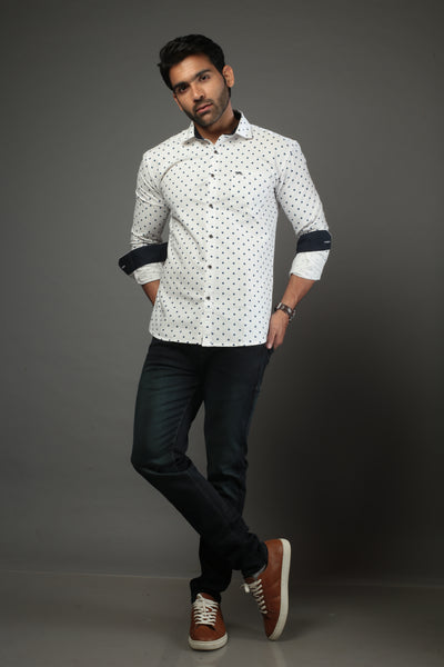 Men Designer Polk Dots Slim Fit Casual Shirt
