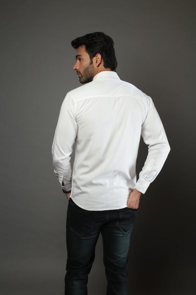 Men Solid White color with lace strip Slim Fit Casual Shirt