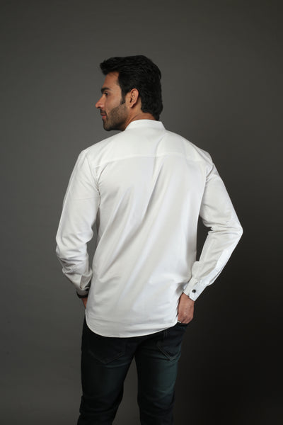 Men Solid White with double button Slim Fit Casual Shirt