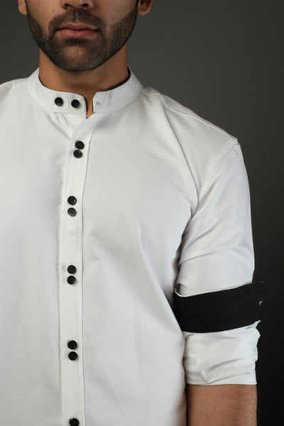 Men Solid White with double button Slim Fit Casual Shirt