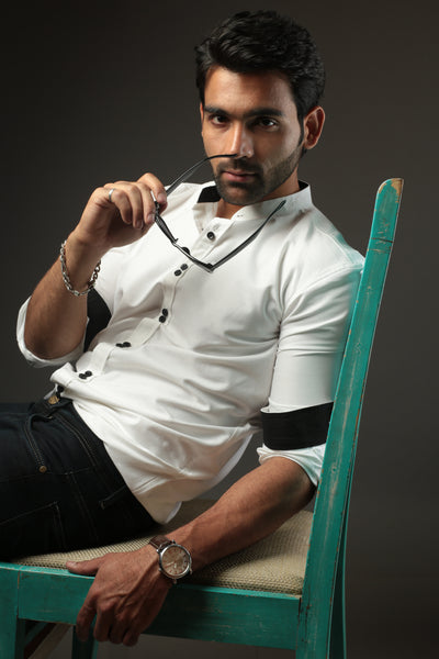Men Solid White with double button Slim Fit Casual Shirt