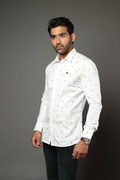 Men Designer White horse print Slim Fit Casual Shirt