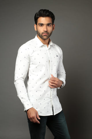 Men Designer White horse print Slim Fit Casual Shirt