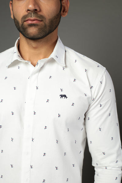 Men Designer White horse print Slim Fit Casual Shirt