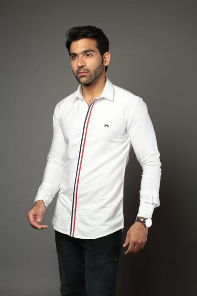 Men Solid white Color With lace Strip Slim Fit Casual Shirt