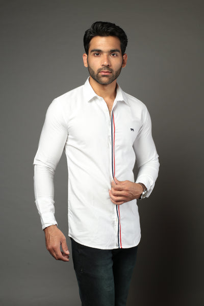 Men Solid white Color With lace Strip Slim Fit Casual Shirt