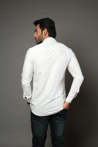 Men Solid white Color With lace Strip Slim Fit Casual Shirt