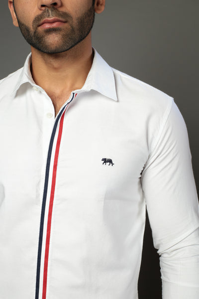 Men Solid white Color With lace Strip Slim Fit Casual Shirt