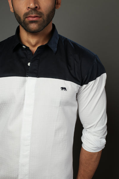 White & NB Block Color Slim Fit Casual Shirt
