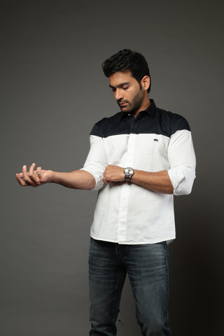 White & NB Block Color Slim Fit Casual Shirt