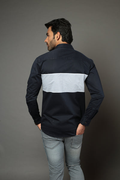Navy Blue & Blue lines Slim Fit Casual Shirt
