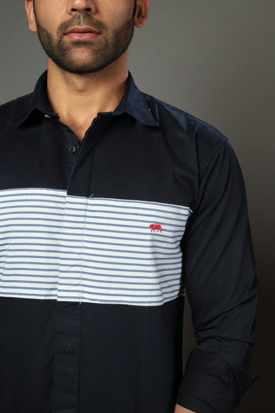 Navy Blue & Blue lines Slim Fit Casual Shirt
