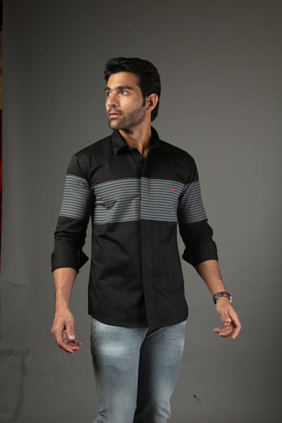 Black & Black lines diagonal Slim Fit Casual Shirt