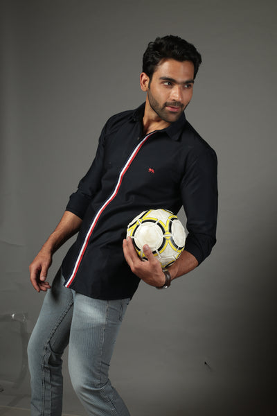 Men Solid Black With lace Strip Slim Fit Casual Shirt