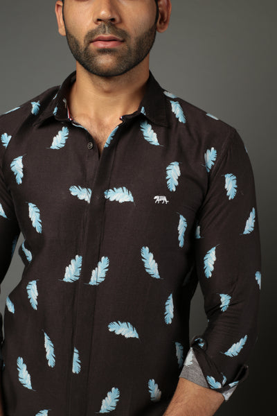 Men Designer Printed Feather Slim Fit Casual Shirt
