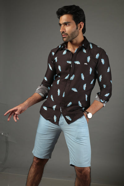 Men Designer Printed Feather Slim Fit Casual Shirt